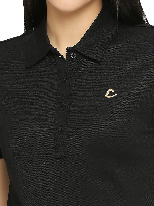 Being Human Clothing Semi Fit Polo Women Polo Neck T-Shirts-Jet Black