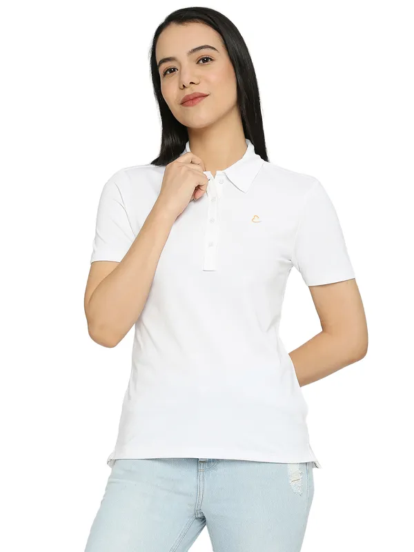Being Human Clothing Semi Fit Polo Women Polo Neck T-Shirts-White