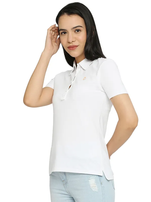 Being Human Clothing Semi Fit Polo Women Polo Neck T-Shirts-White