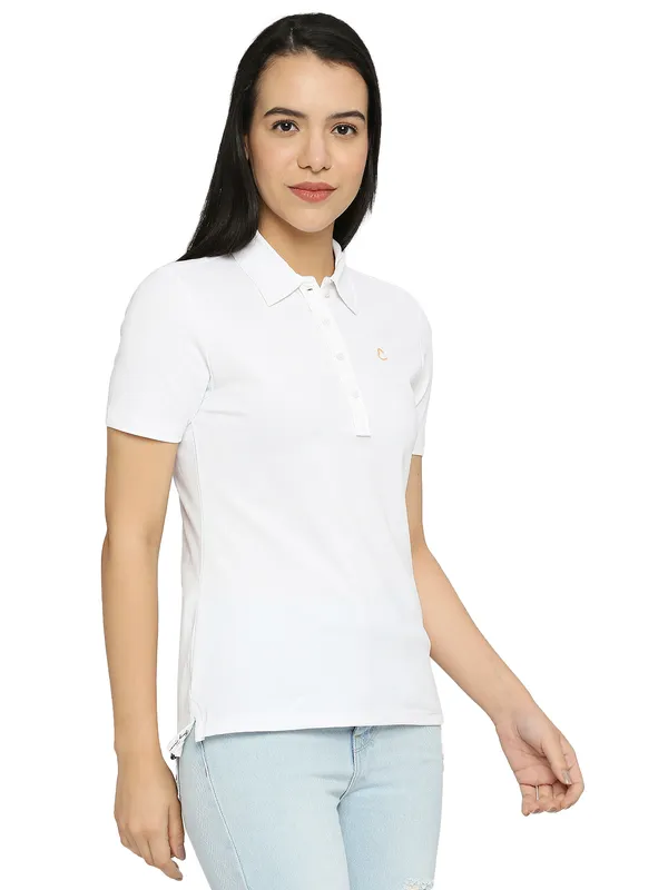 Being Human Clothing Semi Fit Polo Women Polo Neck T-Shirts-White