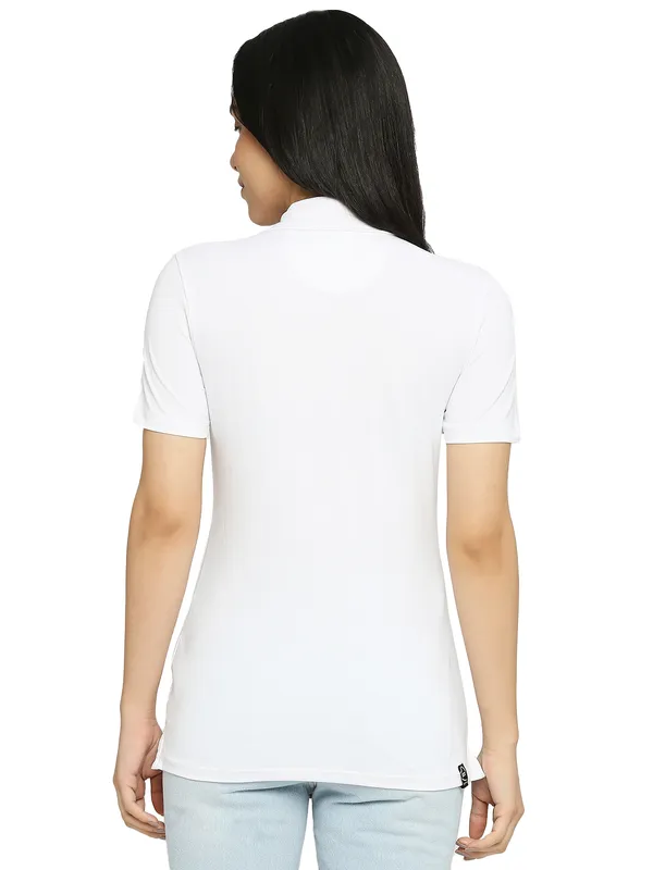Being Human Clothing Semi Fit Polo Women Polo Neck T-Shirts-White