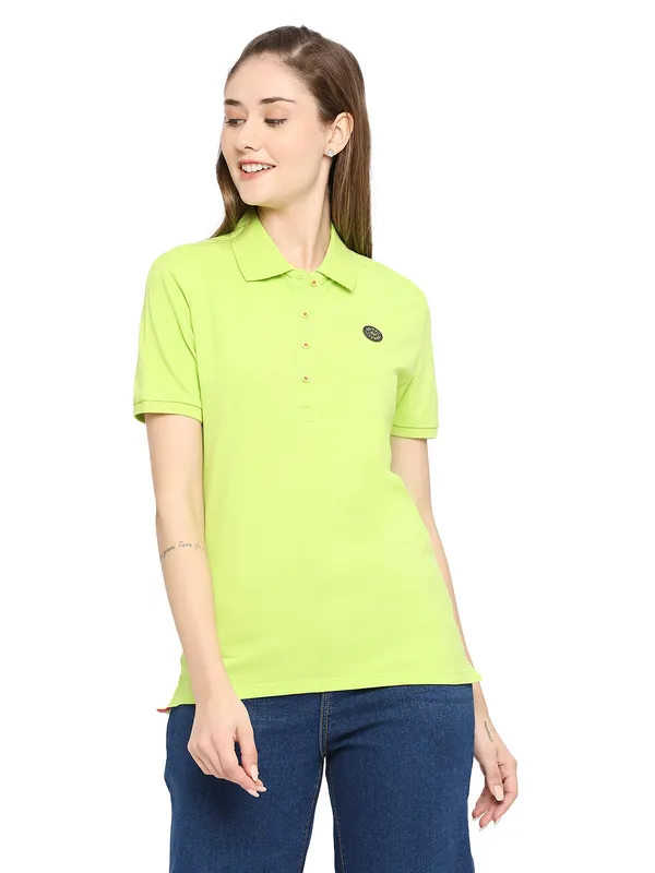 Being Human Clothing Semi Fit Polo Women Polo Neck T-Shirts-Kiwi N Lime