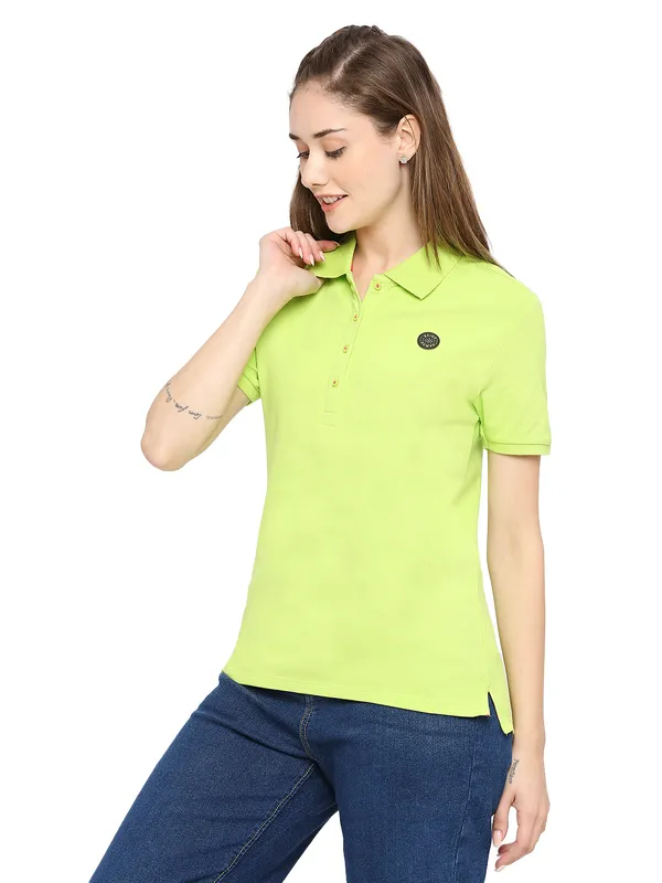 Being Human Clothing Semi Fit Polo Women Polo Neck T-Shirts-Kiwi N Lime