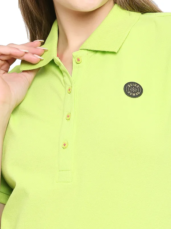 Being Human Clothing Semi Fit Polo Women Polo Neck T-Shirts-Kiwi N Lime