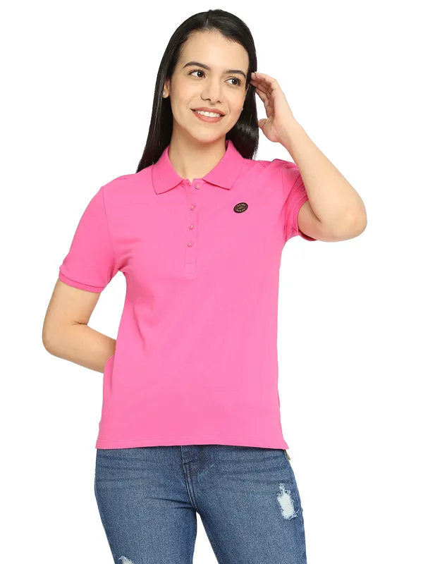 Being Human Clothing Semi Fit Polo Women Polo Neck T-Shirts-Rose Pink