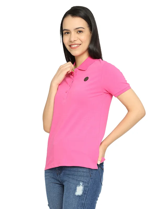 Being Human Clothing Semi Fit Polo Women Polo Neck T-Shirts-Rose Pink