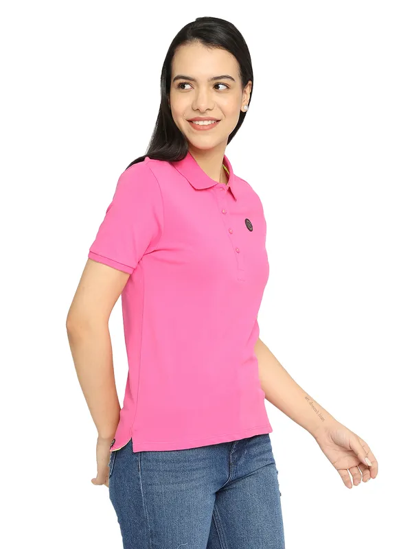 Being Human Clothing Semi Fit Polo Women Polo Neck T-Shirts-Rose Pink