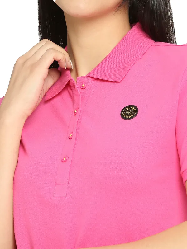 Being Human Clothing Semi Fit Polo Women Polo Neck T-Shirts-Rose Pink