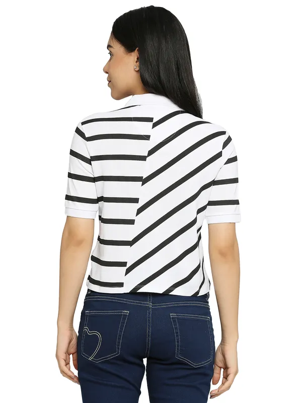 Being Human Clothing Crop Boxy Fit Polo Women Polo Neck T-Shirts-White+Black