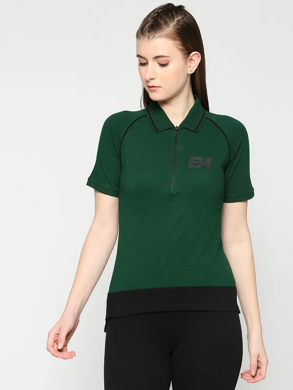 Being Human Semi Fit Women Polo Neck T-Shirts-Verdant Green
