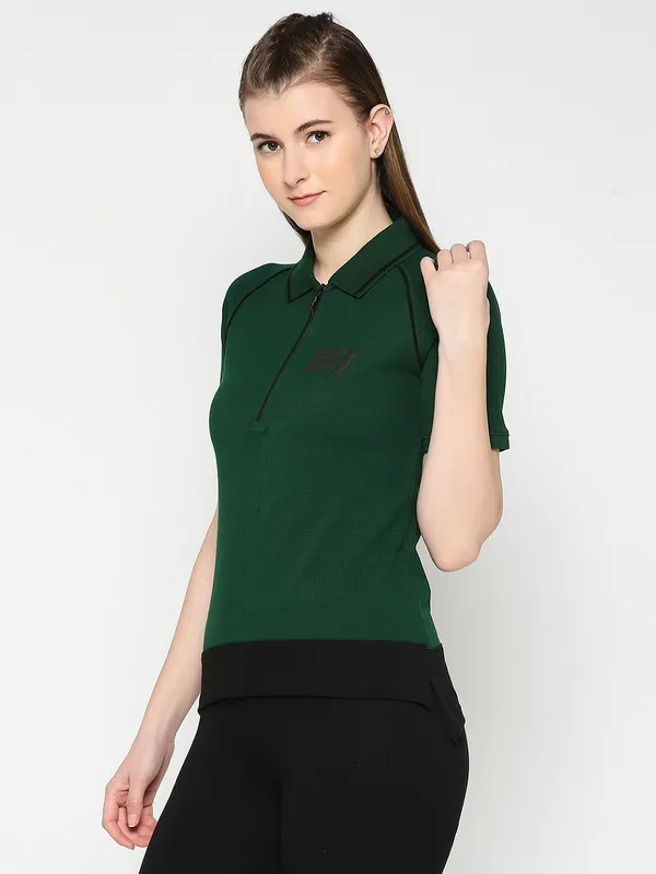 Being Human Semi Fit Women Polo Neck T-Shirts-Verdant Green