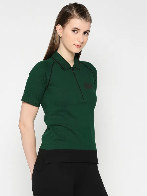Being Human Semi Fit Women Polo Neck T-Shirts-Verdant Green