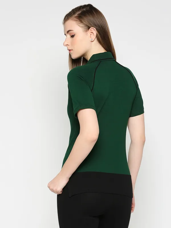 Being Human Semi Fit Women Polo Neck T-Shirts-Verdant Green