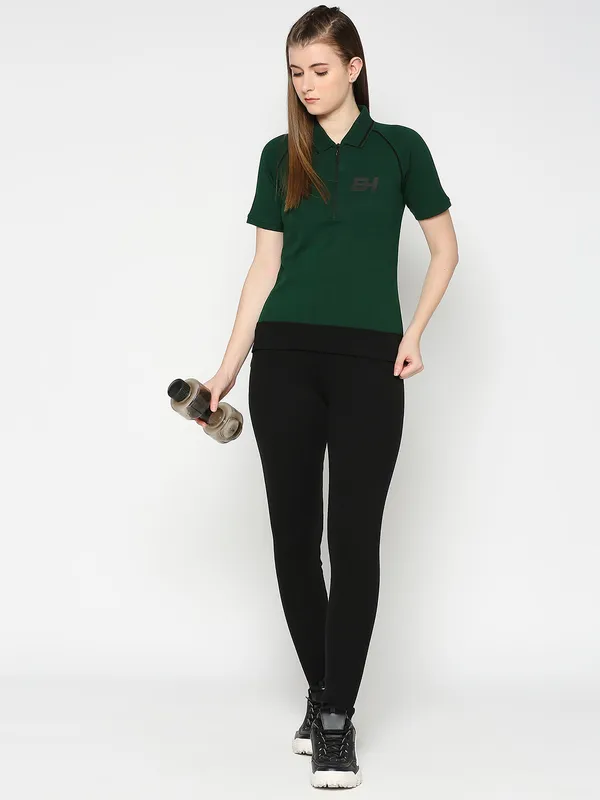 Being Human Semi Fit Women Polo Neck T-Shirts-Verdant Green