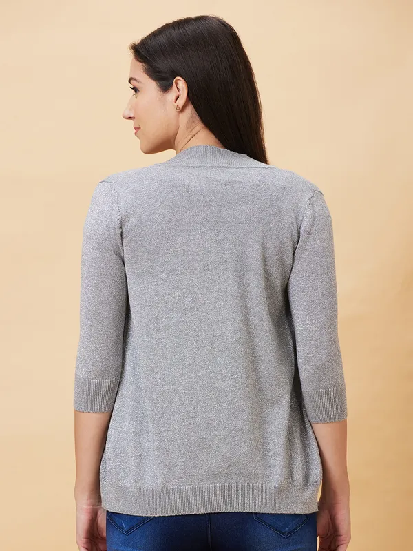 Being Human Clothing Women Regular Fit  Shrug-Grey Melange+Silver Lurex