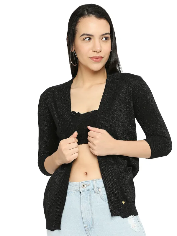 Being Human Clothing Women Regular Fit  Shrug-Jet Black + Black Lurex
