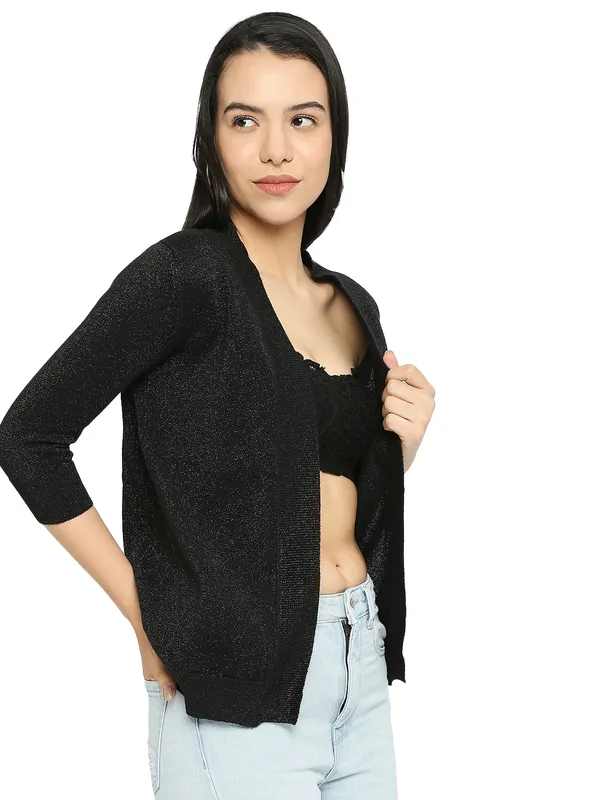 Being Human Clothing Women Regular Fit  Shrug-Jet Black + Black Lurex