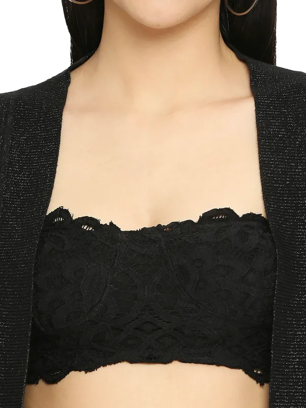 Being Human Clothing Women Regular Fit  Shrug-Jet Black + Black Lurex