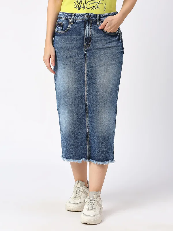 Being Human Clothing SKIRTS WOMENS MID BLUE WASH