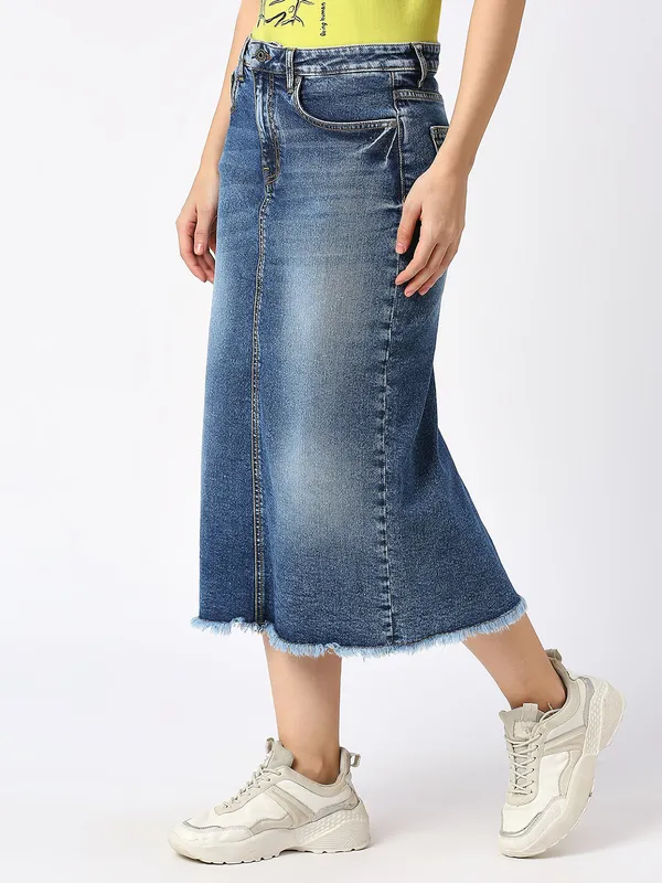 Being Human Clothing SKIRTS WOMENS MID BLUE WASH