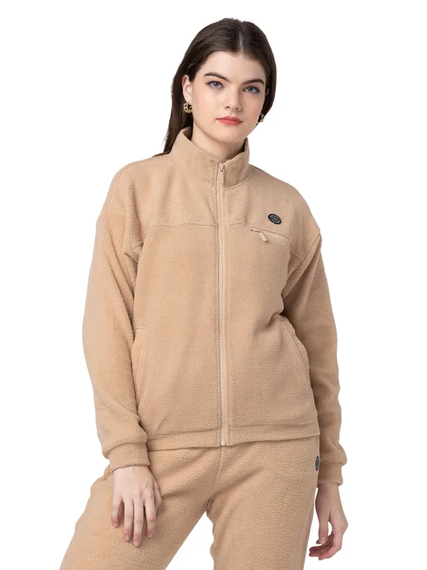 Being Human Clothing Women Regular Fit Polo Neck Sweatshirt-Fawn
