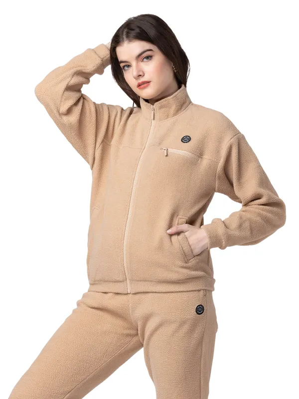 Being Human Clothing Women Regular Fit Polo Neck Sweatshirt-Fawn