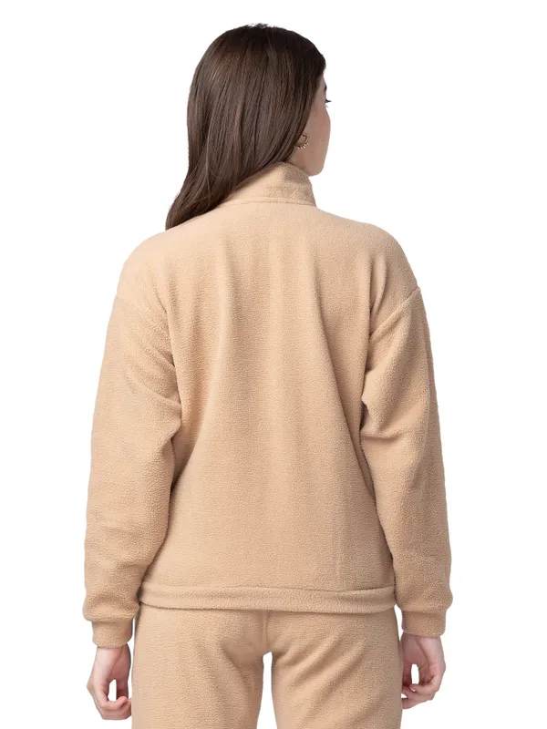 Being Human Clothing Women Regular Fit Polo Neck Sweatshirt-Fawn