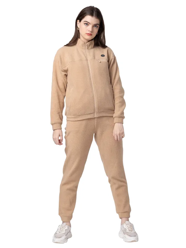 Being Human Clothing Women Regular Fit Polo Neck Sweatshirt-Fawn