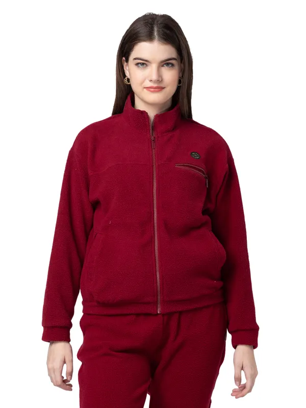 Being Human Clothing Women Regular Fit Polo Neck Sweatshirt-Wine