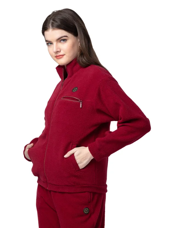 Being Human Clothing Women Regular Fit Polo Neck Sweatshirt-Wine