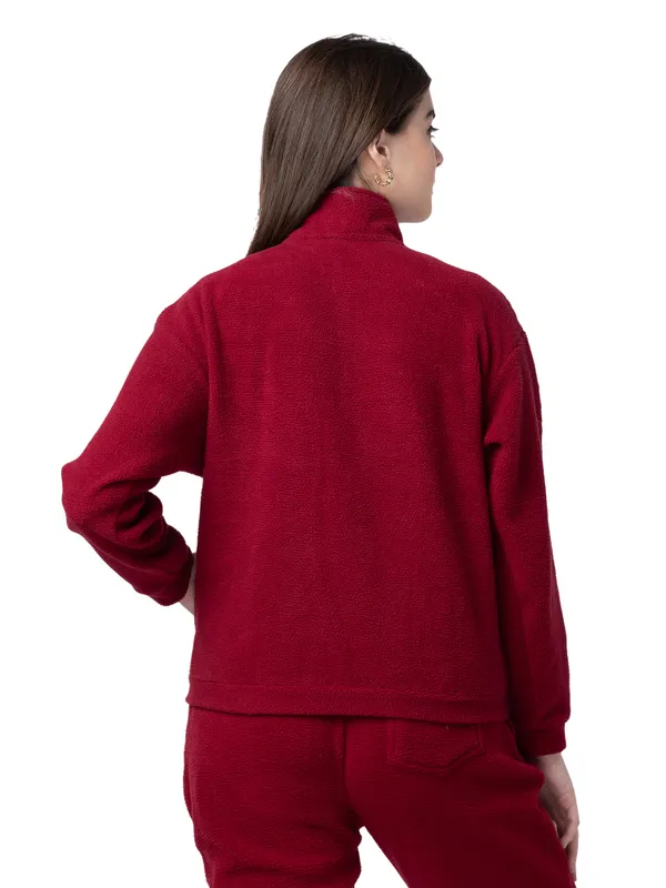 Being Human Clothing Women Regular Fit Polo Neck Sweatshirt-Wine