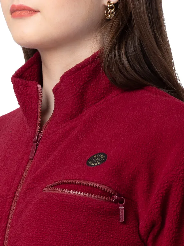 Being Human Clothing Women Regular Fit Polo Neck Sweatshirt-Wine
