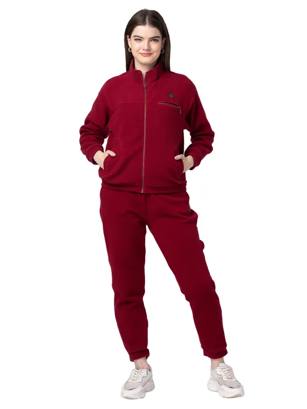 Being Human Clothing Women Regular Fit Polo Neck Sweatshirt-Wine