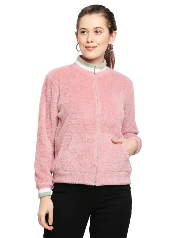 Being Human Semi Fit Women High Neck Sweatshirt-Blush Powder