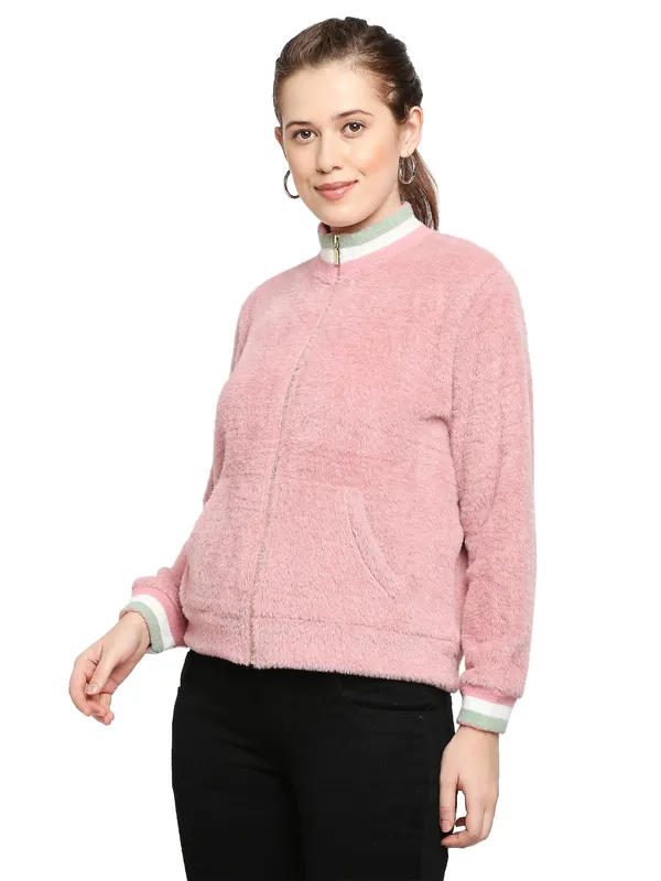 Being Human Semi Fit Women High Neck Sweatshirt-Blush Powder