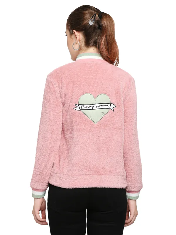 Being Human Semi Fit Women High Neck Sweatshirt-Blush Powder