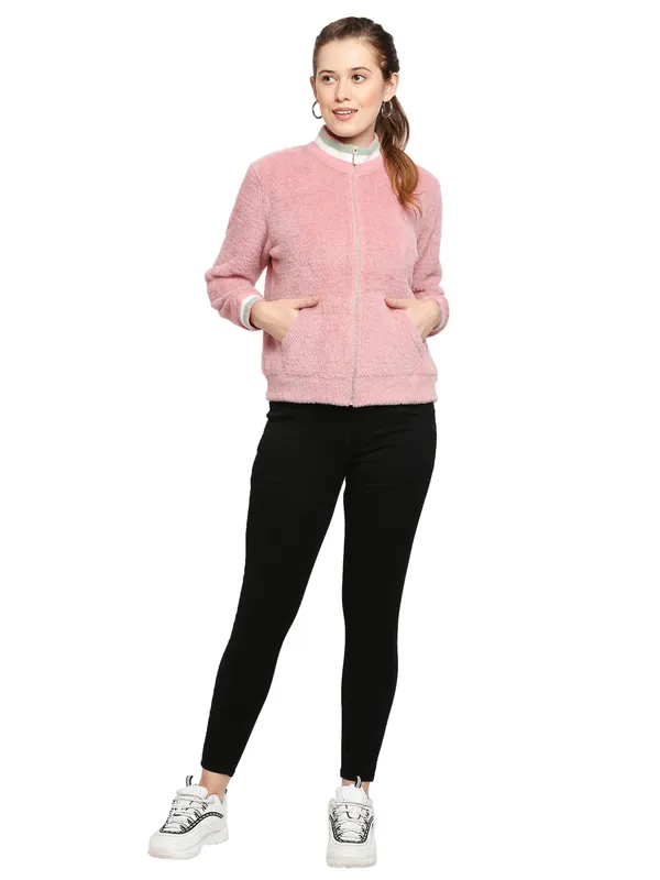Being Human Semi Fit Women High Neck Sweatshirt-Blush Powder