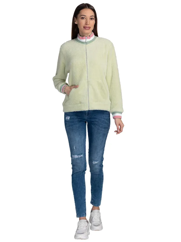 Being Human Semi Fit Women High Neck Sweatshirt-Powder Pista