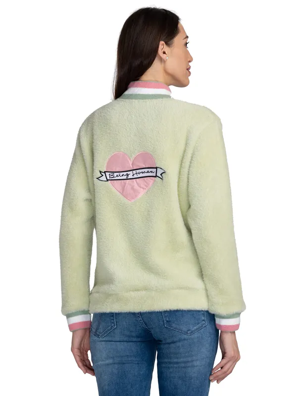 Being Human Semi Fit Women High Neck Sweatshirt-Powder Pista