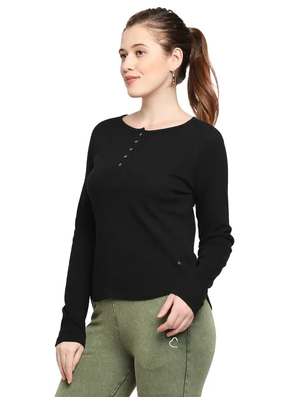 Being Human Slim Fit Women Crew Neck T-Shirts-Jet Black