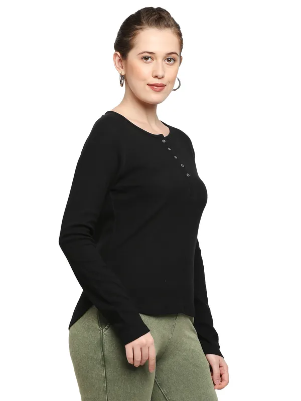 Being Human Slim Fit Women Crew Neck T-Shirts-Jet Black