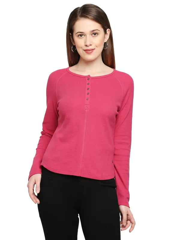 Being Human Slim Fit Women Crew Neck T-Shirts-Raspberry Wine