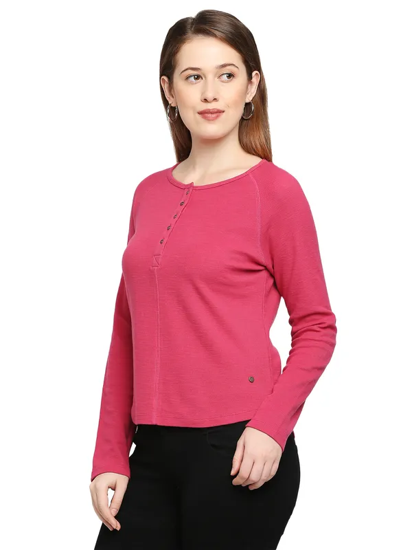 Being Human Slim Fit Women Crew Neck T-Shirts-Raspberry Wine