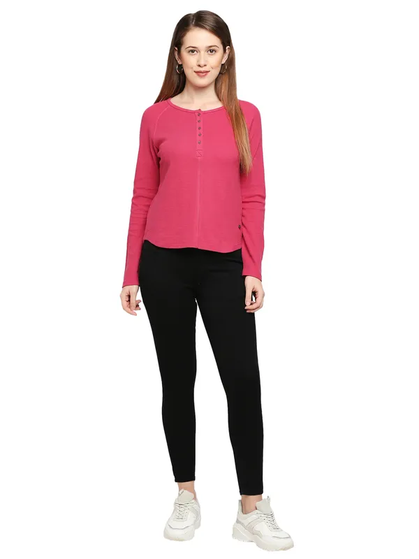 Being Human Slim Fit Women Crew Neck T-Shirts-Raspberry Wine