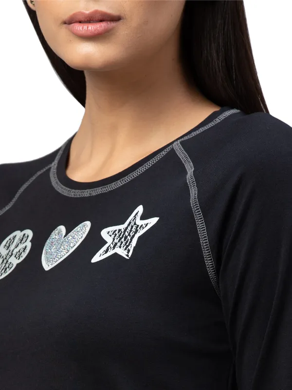 Being Human Clothing  Women Slim Fit Crew Neck Crop T-Shirts-Jet Black