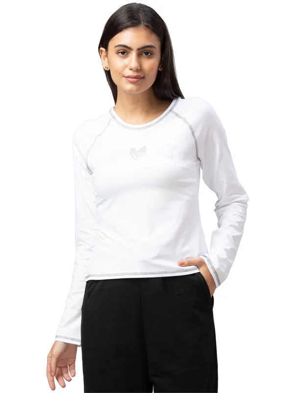 Being Human Clothing  Women Slim Fit Crew Neck Crop T-Shirts-White