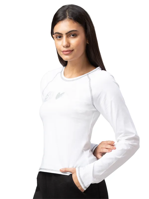 Being Human Clothing  Women Slim Fit Crew Neck Crop T-Shirts-White