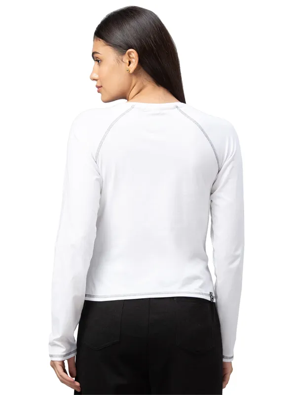 Being Human Clothing  Women Slim Fit Crew Neck Crop T-Shirts-White