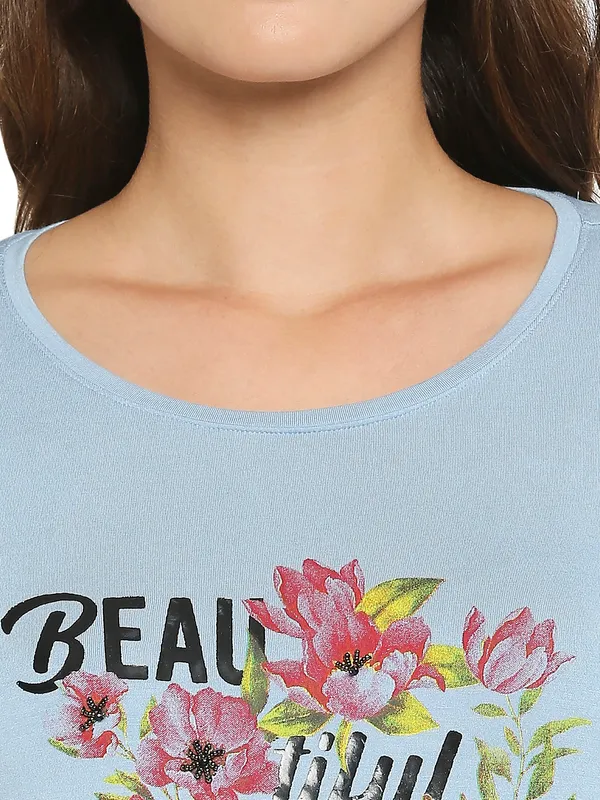 Being Human Boxy Fit  Women Crew Neck T-Shirts-Airy Blue