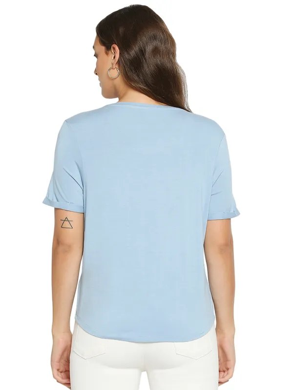 Being Human Boxy Fit  Women Crew Neck T-Shirts-Airy Blue